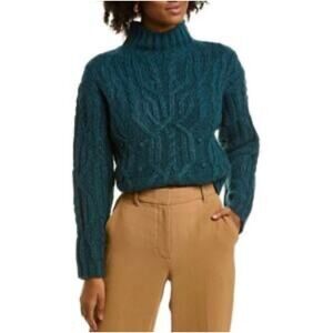 M8 NWT VINCE INTERLACED CABLE TURTLENECK SWEATER- DARK‎ MALACHITE